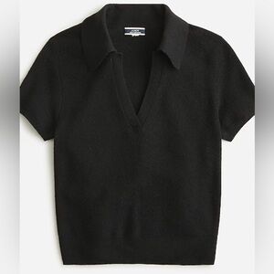 J. Crew Featherweight cashmere collared short-sleeve sweater - Black